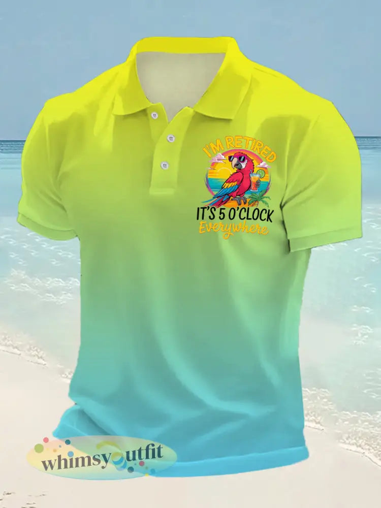 Heren I’m Retired It’s 5 O’clock Somewhere Papegaaienprint Casual Top - Blauw-Groen / S
