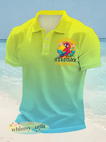 Heren I’m Retired It’s 5 O’clock Somewhere Papegaaienprint Casual Top - Blauw-Groen / S