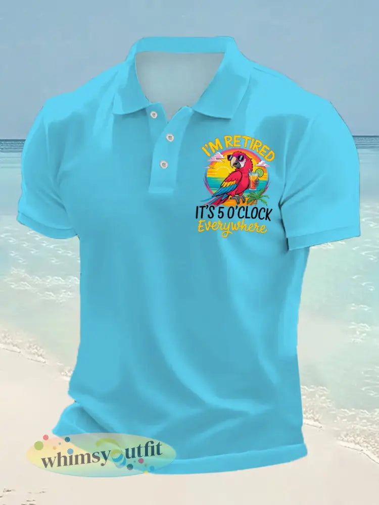 Heren I’m Retired It’s 5 O’clock Somewhere Papegaaienprint Casual Top - Blauw / S