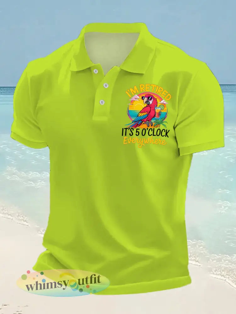 Heren I’m Retired It’s 5 O’clock Somewhere Papegaaienprint Casual Top - Groen / S