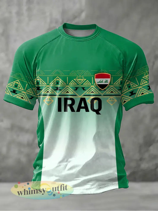 Heren Iraaks voetbalprint casual t-shirt - Groen / S