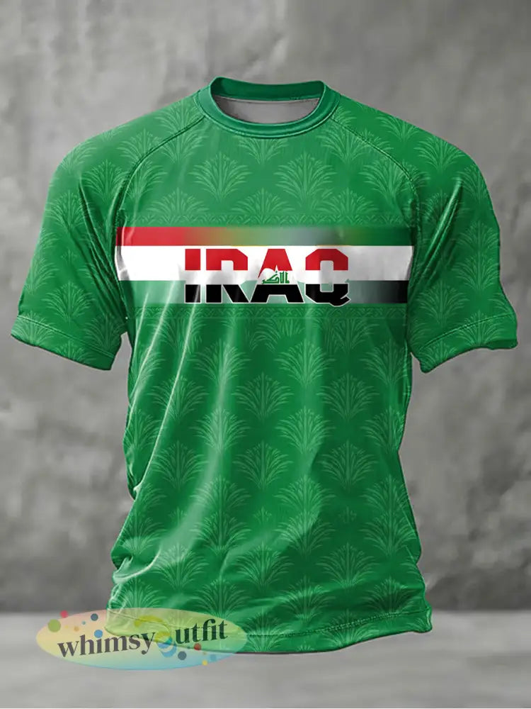 Heren Iraaks voetbalprint casual t-shirt - Groen / S
