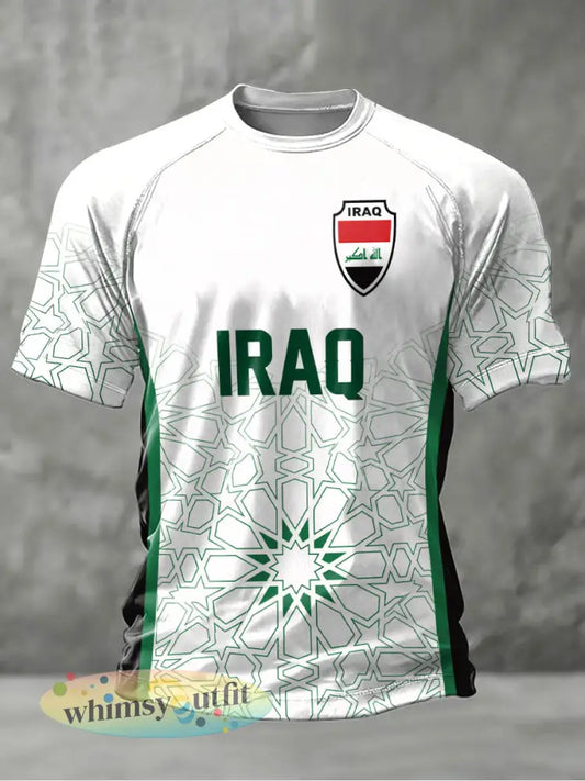 Heren Iraaks voetbalprint casual t-shirt - Wit / S