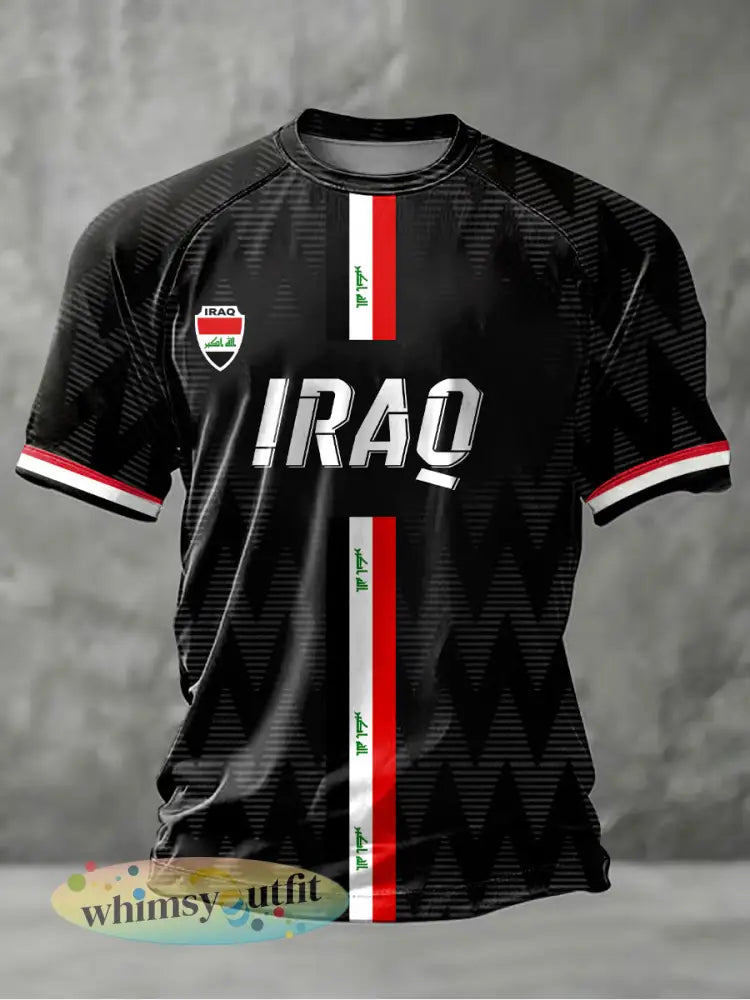 Heren Iraaks voetbalprint casual t-shirt - Zwart / S