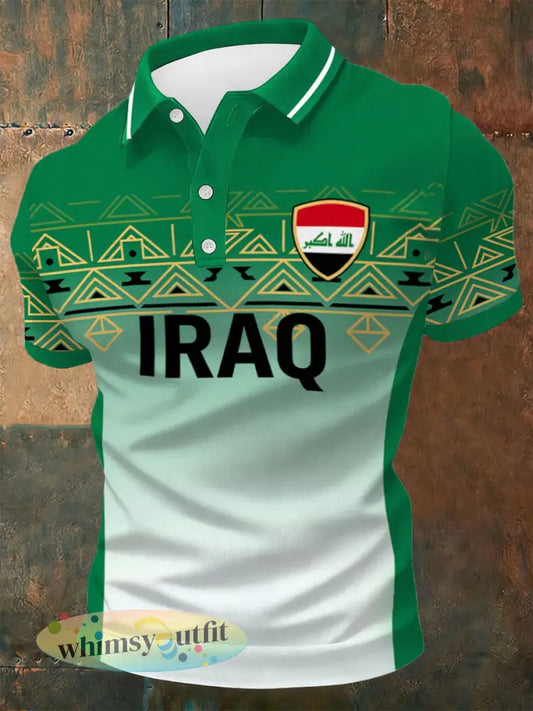 Heren Iraaks voetbalprint casual top - Groen / S