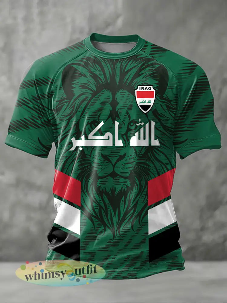 Heren Irak voetbalprint casual t-shirt - Groen / S