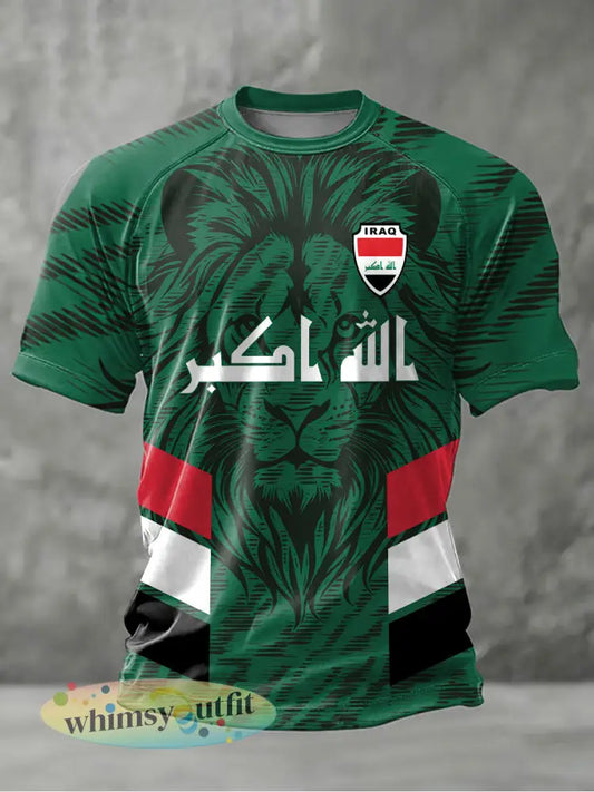 Heren Irak voetbalprint casual t-shirt - Groen / S