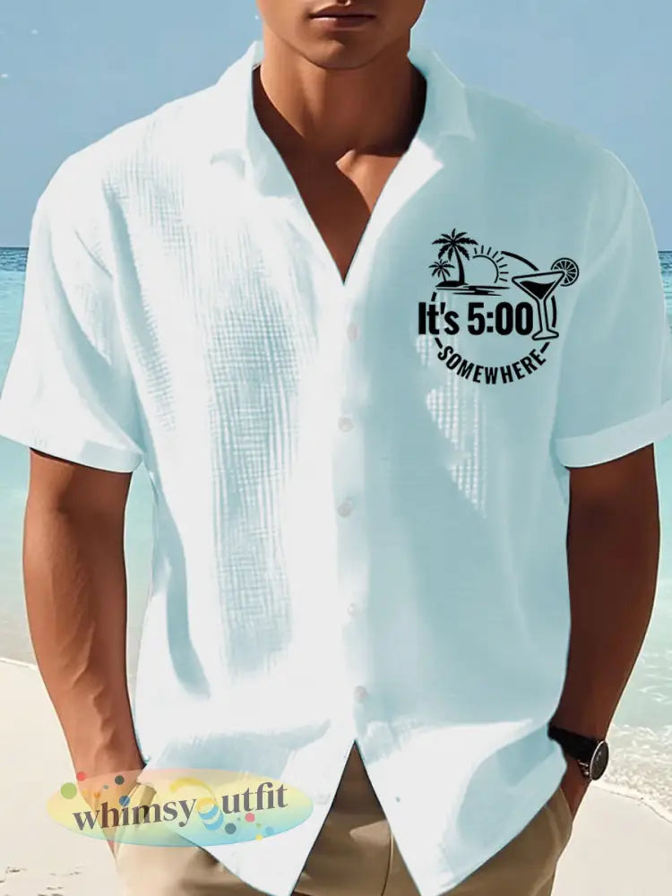 Heren is het 5 uur per dag ergens met print casual shirt met korte mouwen - Blauw / S