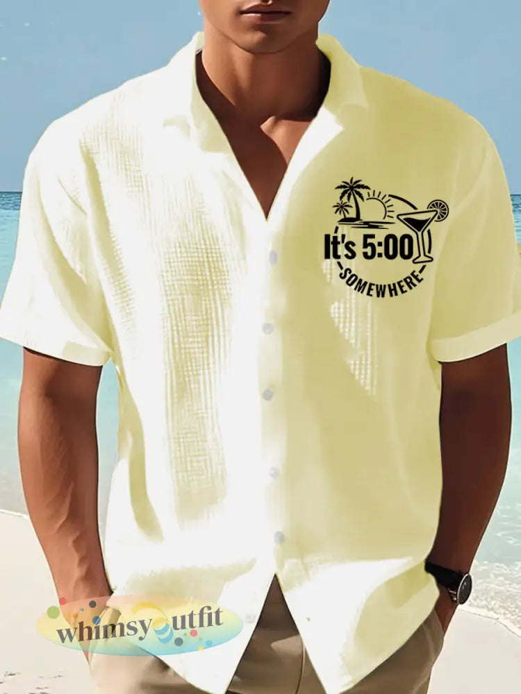 Heren is het 5 uur per dag ergens met print casual shirt met korte mouwen - Geel / S