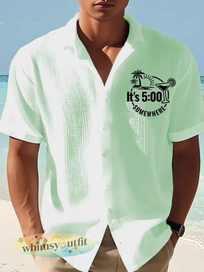 Heren is het 5 uur per dag ergens met print casual shirt met korte mouwen - Groen / S