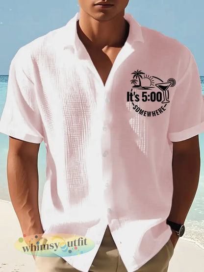Heren is het 5 uur per dag ergens met print casual shirt met korte mouwen - Roze / S