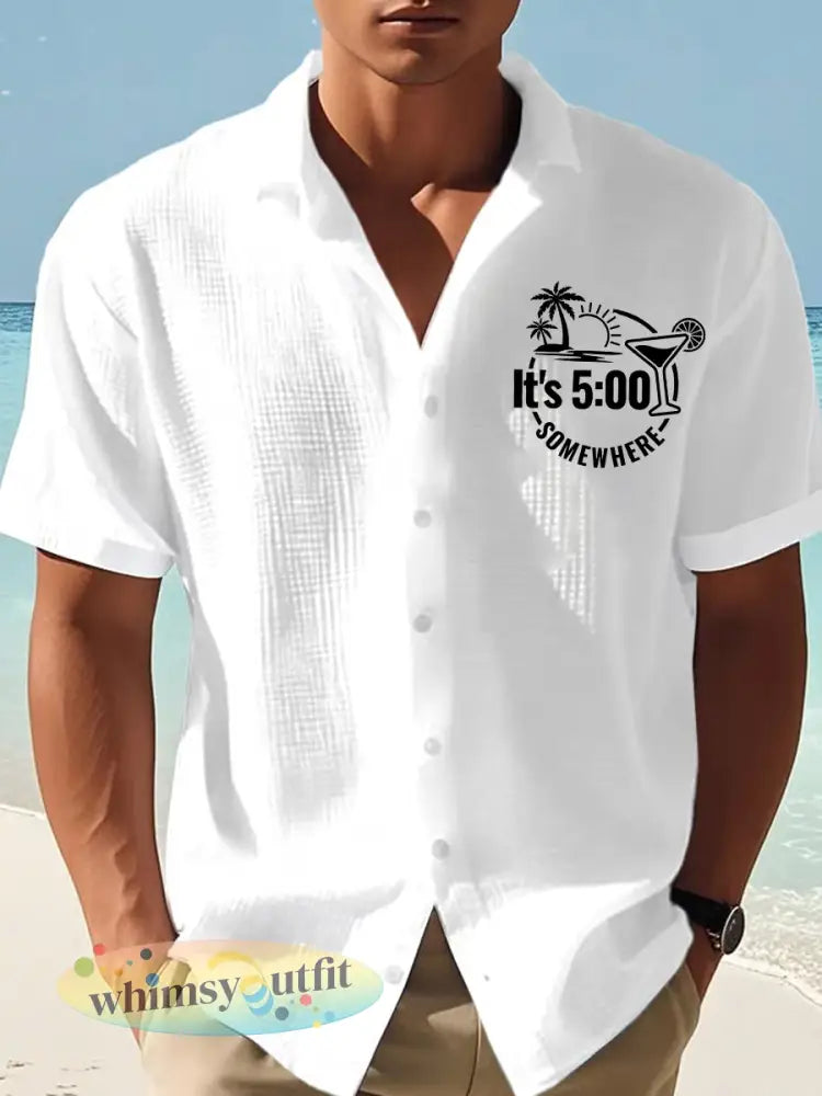 Heren is het 5 uur per dag ergens met print casual shirt met korte mouwen - Wit / S