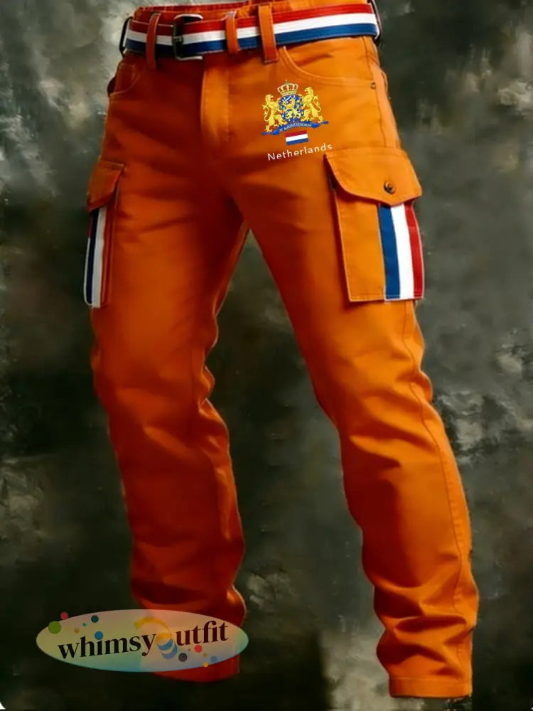 Heren Koninginnedag Casual Werkbroeken - Sinaasappel / S
