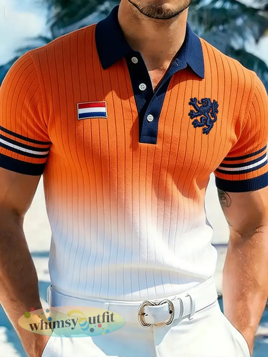 Heren Koningsdag Etnische stijl gebreide poloshirt - A / S