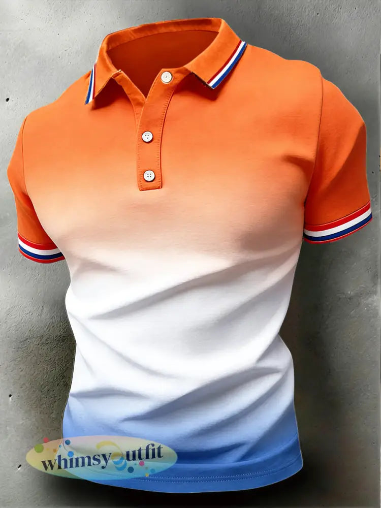 Heren koningsdag gradiëntprint casual poloshirt - Veelkleurig / S