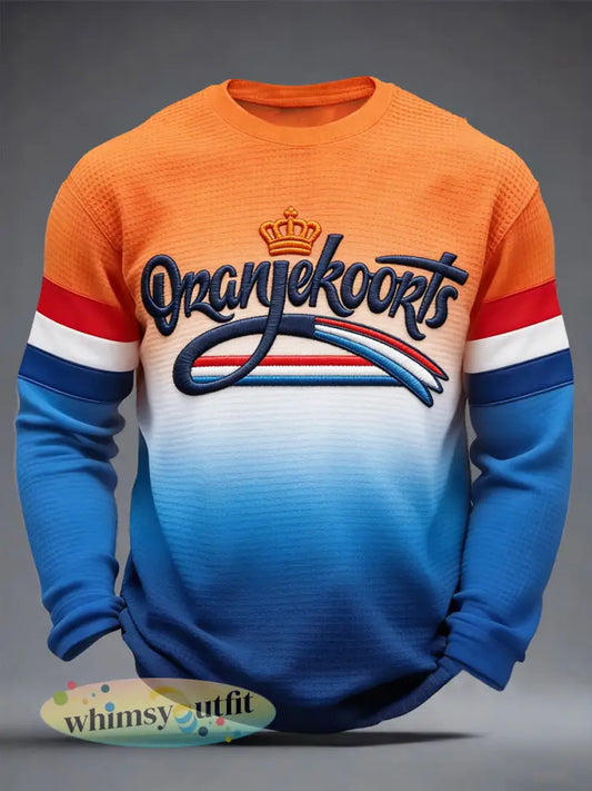 Heren koningsdag gradiëntprint wafelijst casual T-shirt met lange mouwen - Veelkleurig / S