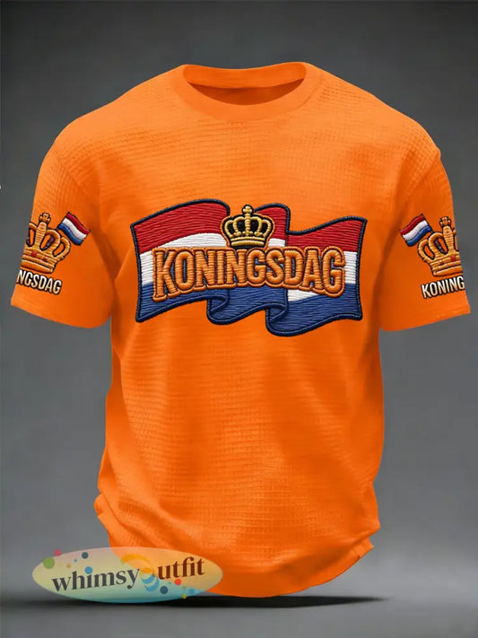 Heren koningsdag print casual wafel voor heren - Oranje / S