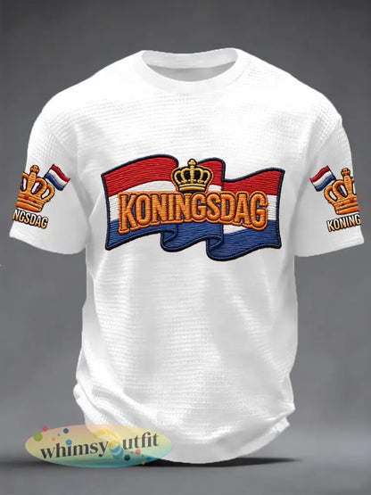 Heren koningsdag print casual wafel voor heren - Wit / S