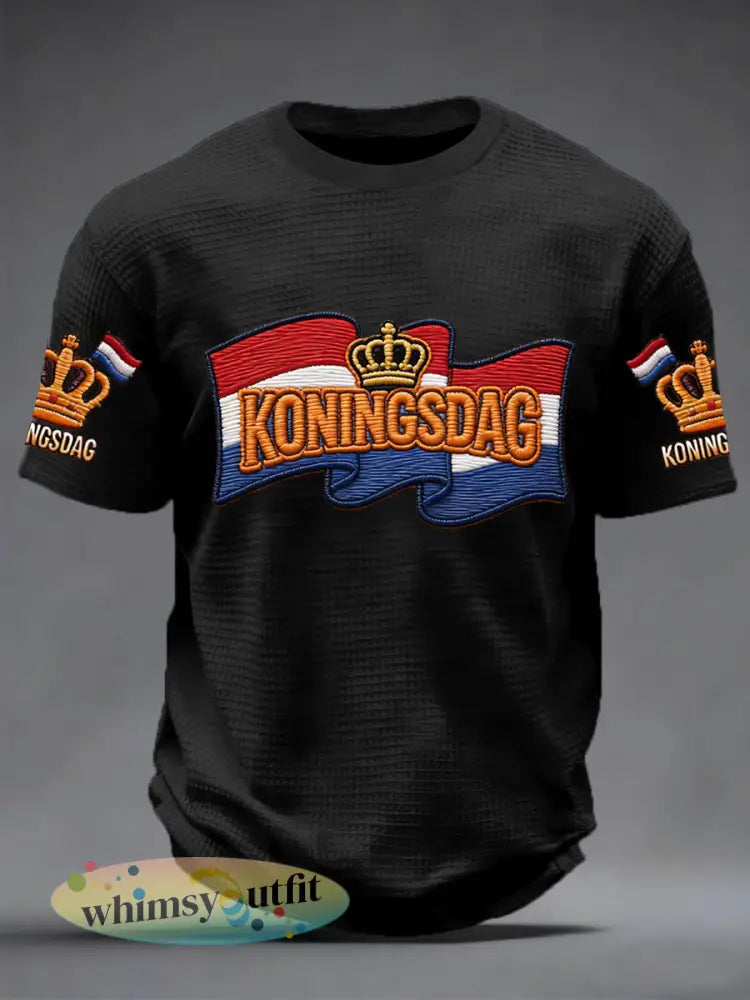 Heren koningsdag print casual wafel voor heren - Zwart / S