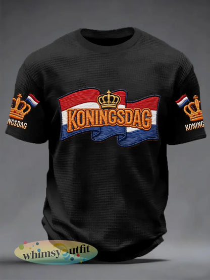 Heren koningsdag print casual wafel voor heren - Zwart / S