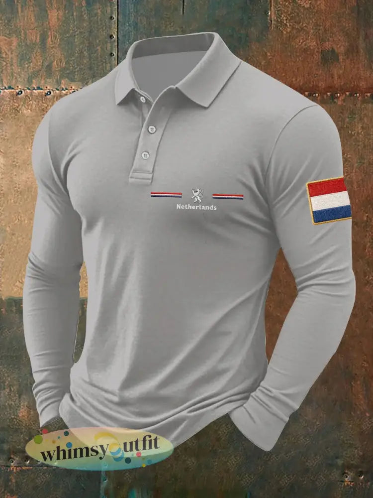 Heren Koningsdag-shirt met lange mouwen - Grijs / S