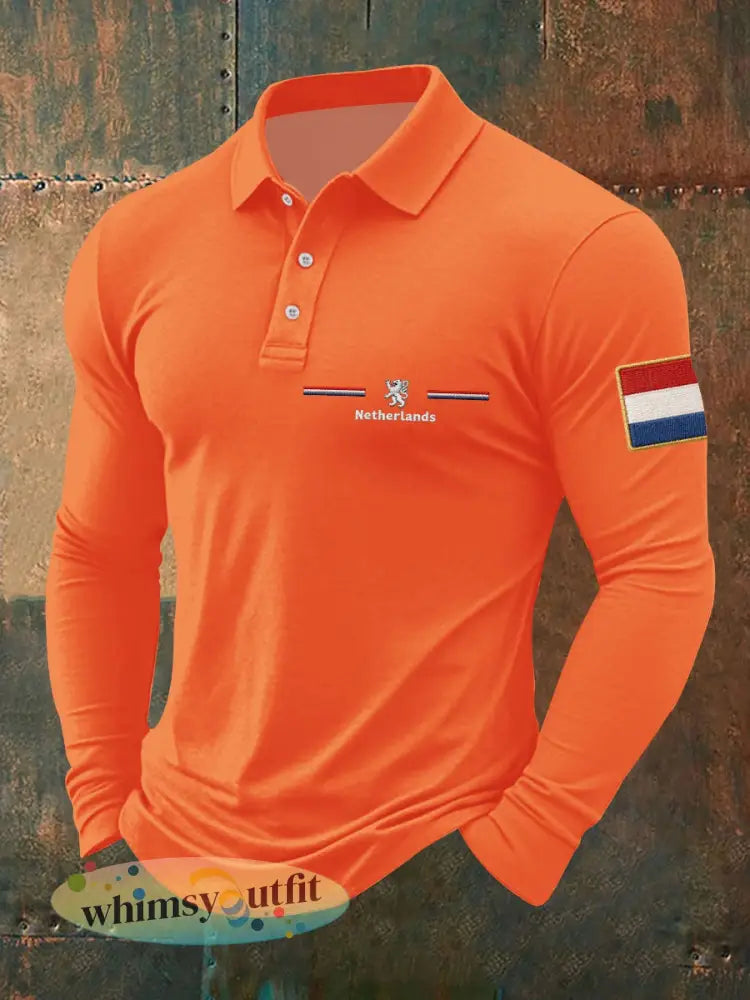 Heren Koningsdag-shirt met lange mouwen - Oranje / S