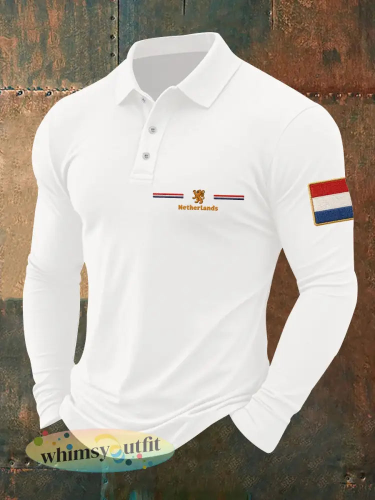 Heren Koningsdag-shirt met lange mouwen - Wit / S