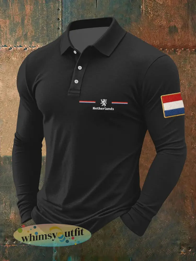 Heren Koningsdag-shirt met lange mouwen - Zwart / S