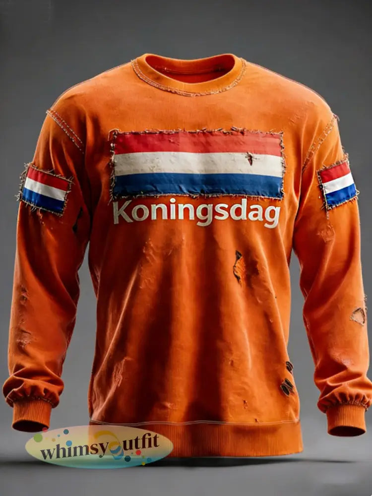 Heren Koningsdag Sweatshirt met ronde hals - Sinaasappel / S