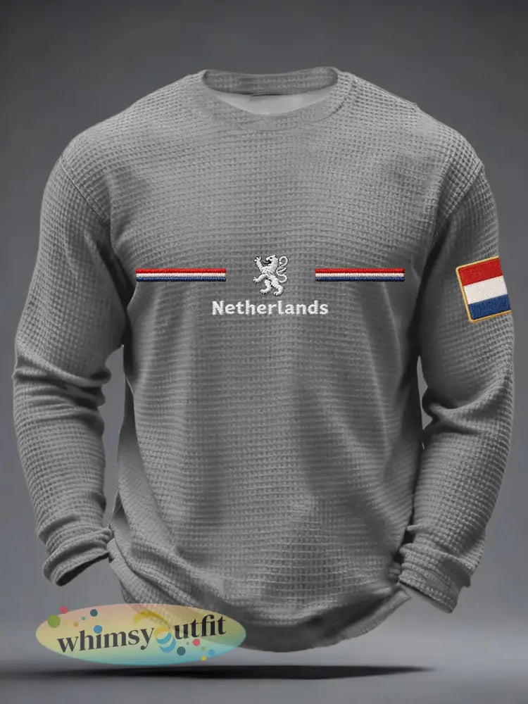 Heren Koningsdag wafel lange mouw T-shirt - Grijs / S