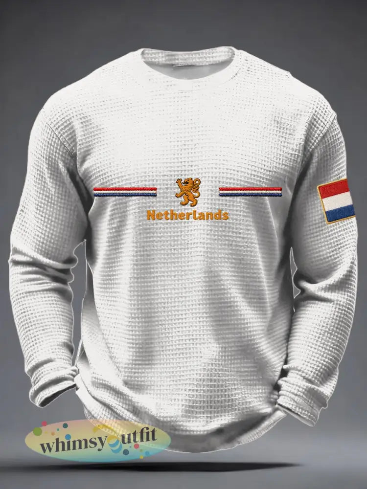 Heren Koningsdag wafel lange mouw T-shirt - Wit / S