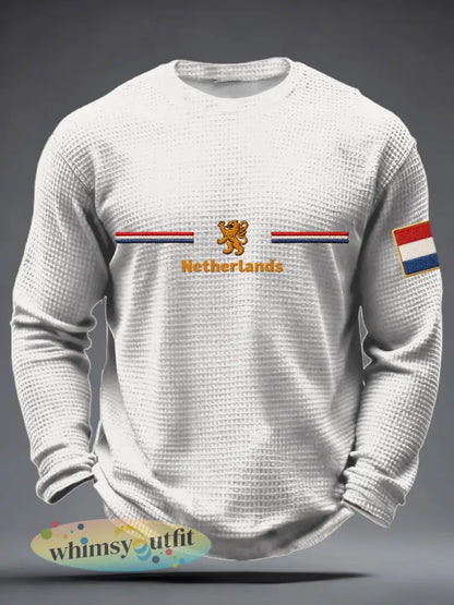Heren Koningsdag wafel lange mouw T-shirt - Wit / S