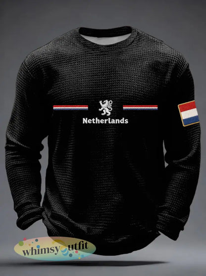 Heren Koningsdag wafel lange mouw T-shirt - Zwart / S
