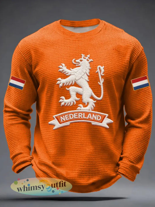 Heren Koningsdag Wafel T-shirt met lange mouwen - Sinaasappel / S