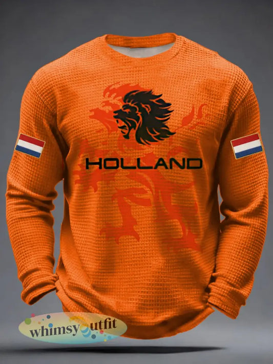 Heren Koningsdag Wafel T-shirt met lange mouwen - Sinaasappel / S