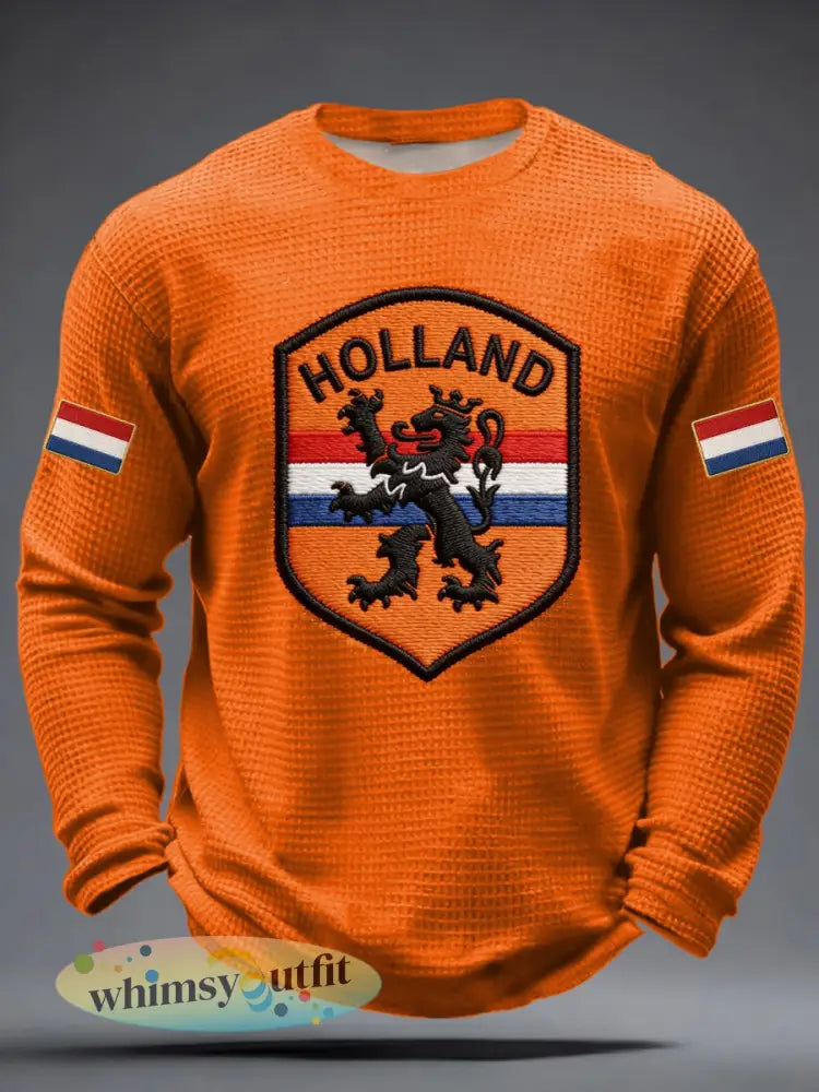 Heren Koningsdag Wafel T-shirt met lange mouwen - Sinaasappel / S