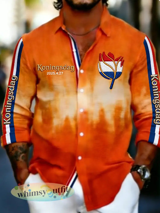 Heren Koningsdag Wafelshirt - Sinaasappel / S