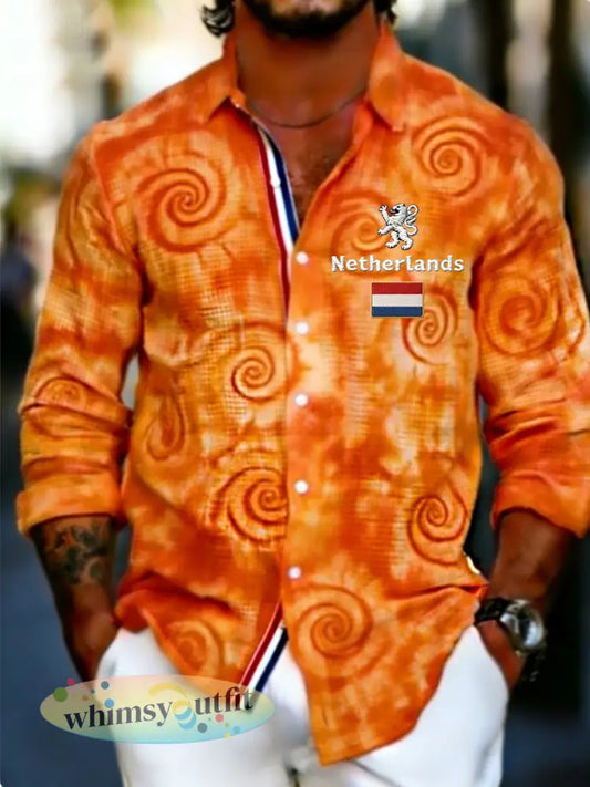 Heren Koningsdag Wafelshirt - Sinaasappel / S