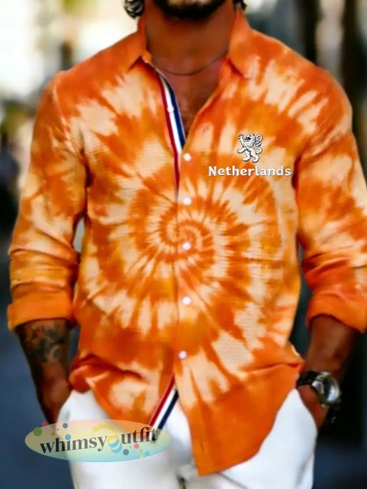 Heren Koningsdag Wafelshirt - Sinaasappel / S