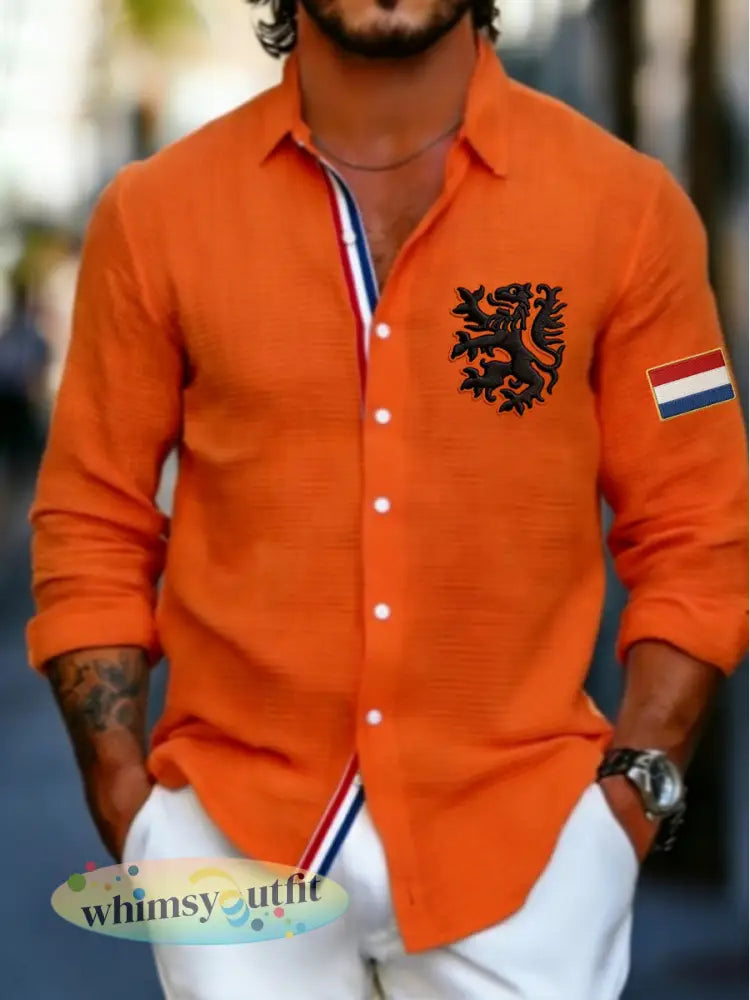 Heren Koningsdag Wafelshirt - Sinaasappel / S