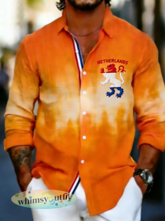 Heren Koningsdag Wafelshirt - Sinaasappel / S