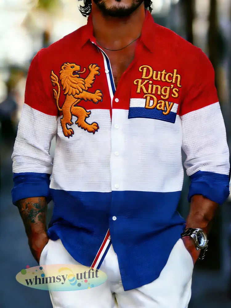 Heren koningsdagprint shirt met lange mouwen - A / S