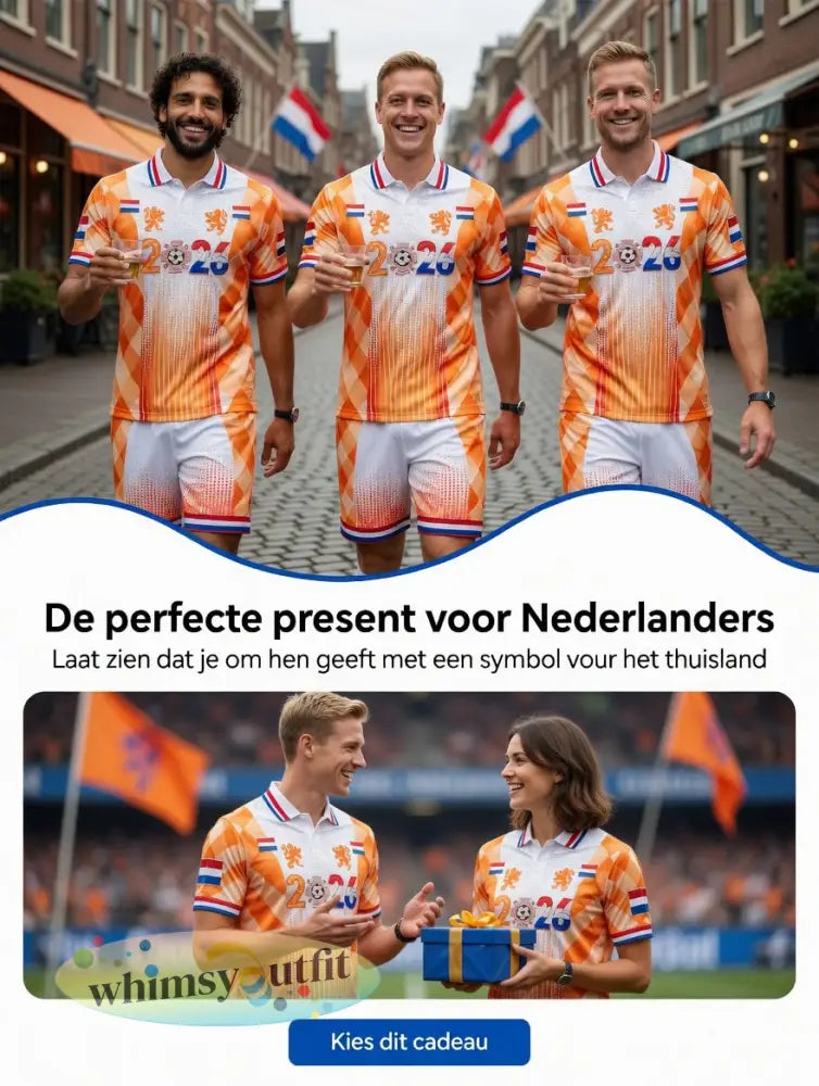 Heren Nederland 2026 voetbal patchworkprint casual poloshirt en korte broek set