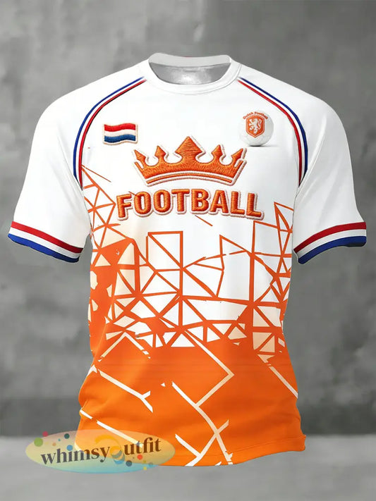 Heren Nederland 2026 voetbalprint casual drop-shoulder jersey t-shirt - Oranje wit / S