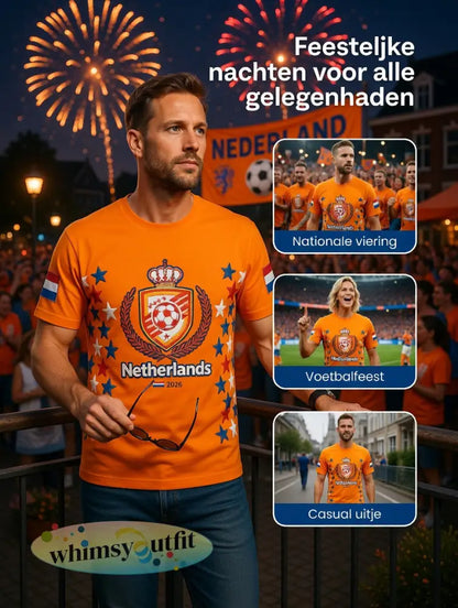 Heren Nederland 2026 Voetbalster Print Casual T-shirt