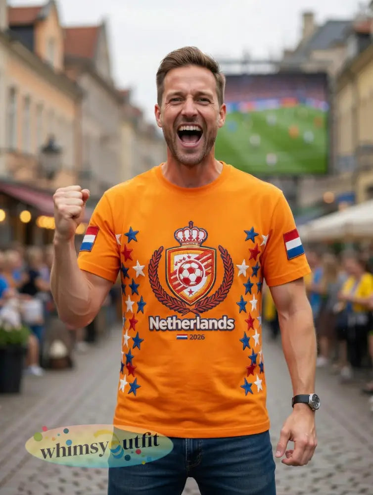 Heren Nederland 2026 Voetbalster Print Casual T-shirt
