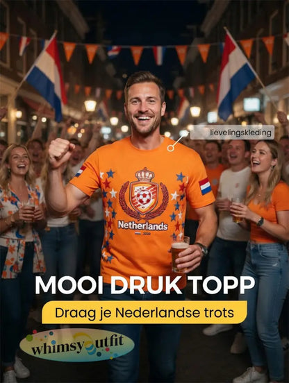 Heren Nederland 2026 Voetbalster Print Casual T-shirt - Sinaasappel / S