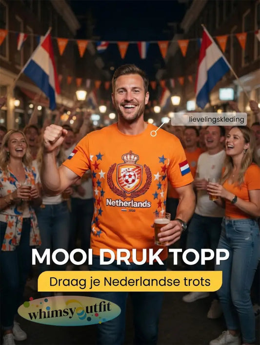 Heren Nederland 2026 Voetbalster Print Casual T-shirt - Sinaasappel / S