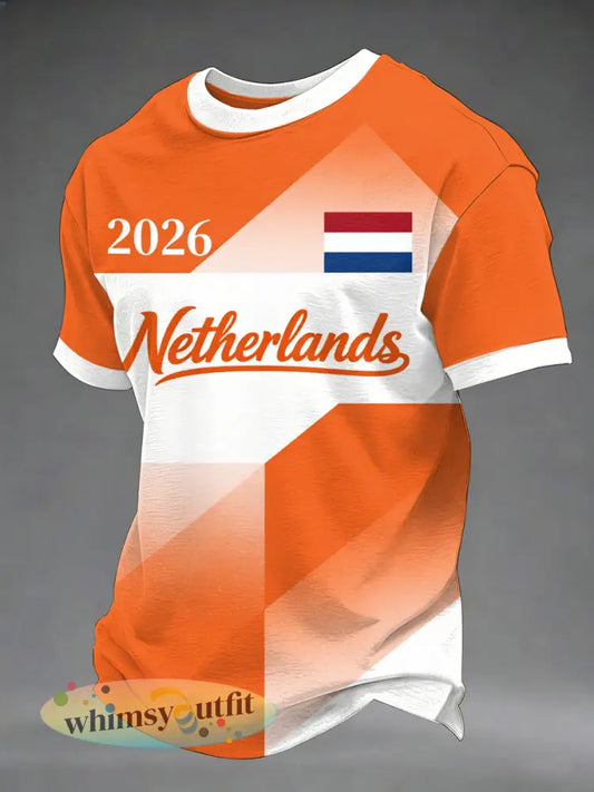 Heren Nederland Print Cadeau Voor Voetbalfans Casual Tee - Sinaasappel / S