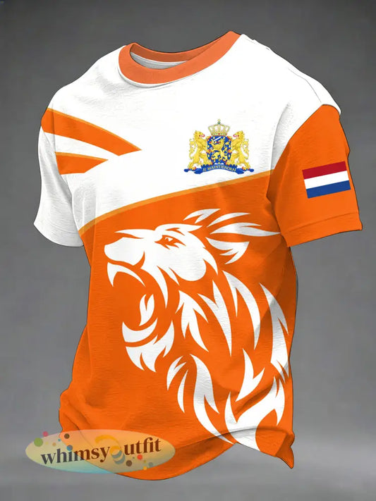 Heren Nederland Print Cadeau Voor Voetbalfans Casual Tee - Sinaasappel / S